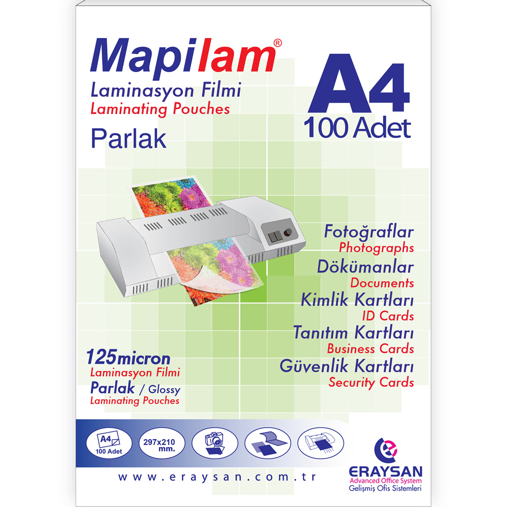 Mapi Laminasyon Filmi Sıcak Parlak A4 125 MIC 102 12 04