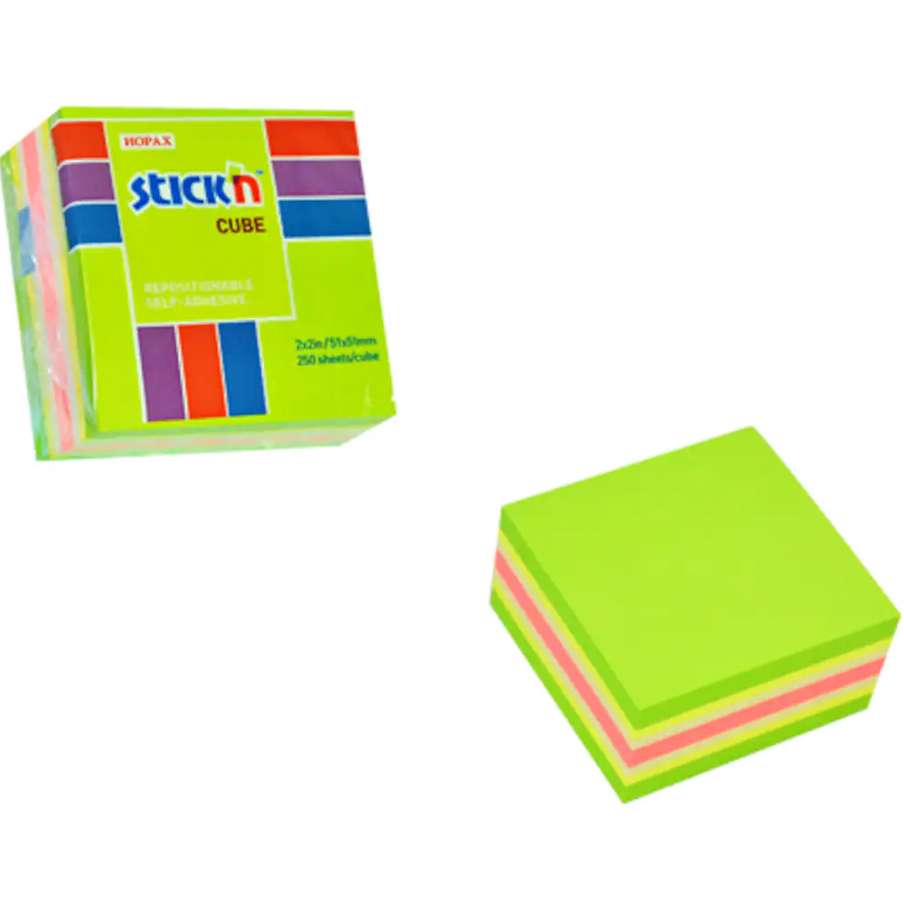 Hopax Stickn Yapışkanlı Not Kağıdı 50x50 5 Renk Küp Blok 250 YP 21534