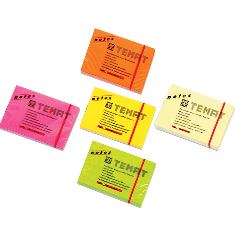 Temat Yapışkanlı Not Kağıdı Fosforlu Turuncu 50x75 MM 11579