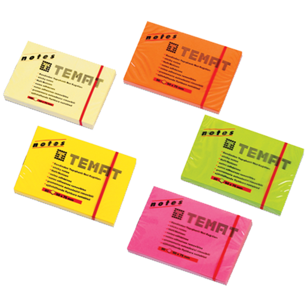 Temat Yapışkanlı Not Kağıt 50x75 MM Fosforlu Pembe 11609