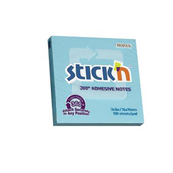 Hopax Stıckn Yapışkanlı Not Kağıdı 360° 100 YP 76x76 Mavi HE21553 