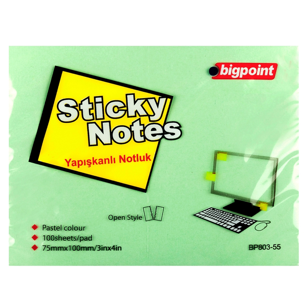 Bigpoint Yapışkanlı Not Kağıdı 75x100 Yeşil BP803-55