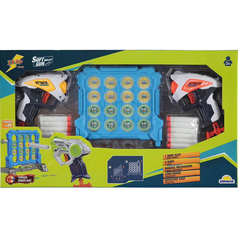 Sunman Oyuncak Zapp Toys Hedef Tahtalı Sünger Dart Atan Silah Seti