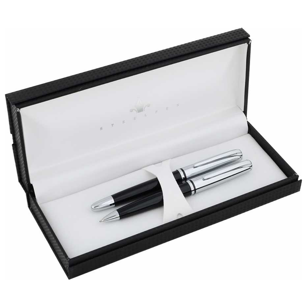 Steel Pen Saturn Serisi 2351 Siyah Dolma Kalem+Tükenmez Kalem 